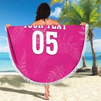 New Zealand Fern Women Rugby Custom Beach Blanket Pink Maori Pattern