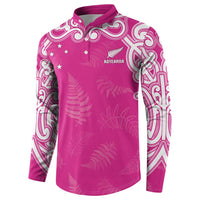 New Zealand Fern Women Rugby Custom Button Sweatshirt Pink Maori Pattern