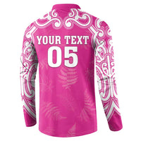 New Zealand Fern Women Rugby Custom Button Sweatshirt Pink Maori Pattern