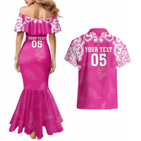 New Zealand Fern Women Rugby Custom Couples Matching Mermaid Dress and Hawaiian Shirt Pink Maori Pattern