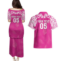 New Zealand Fern Women Rugby Custom Couples Matching Puletasi and Hawaiian Shirt Pink Maori Pattern