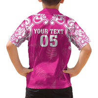 New Zealand Fern Women Rugby Custom Family Matching Puletasi and Hawaiian Shirt Pink Maori Pattern