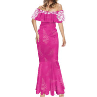 New Zealand Fern Women Rugby Custom Mermaid Dress Pink Maori Pattern