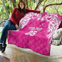 New Zealand Fern Women Rugby Custom Quilt Pink Maori Pattern