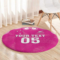 New Zealand Fern Women Rugby Custom Round Carpet Pink Maori Pattern