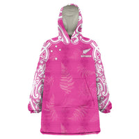 New Zealand Fern Women Rugby Custom Wearable Blanket Hoodie Pink Maori Pattern