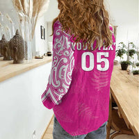 New Zealand Fern Women Rugby Custom Women Casual Shirt Pink Maori Pattern LT05 - Polynesian Pride