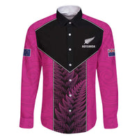 New Zealand Fern Rugby Custom Family Matching Puletasi and Hawaiian Shirt Pink Maori Pattern