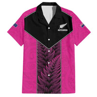 New Zealand Fern Rugby Custom Family Matching Short Sleeve Bodycon Dress and Hawaiian Shirt Pink Maori Pattern