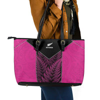 New Zealand Fern Rugby Leather Tote Bag Pink Maori Pattern