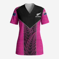 New Zealand Fern Rugby Custom Scrub Top Pink Maori Pattern - Polynesian Pride