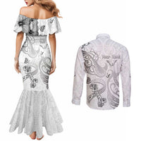 Personalised Brain Cancer Awareness Couples Matching Mermaid Dress and Long Sleeve Button Shirt Ribbon Polynesian Pattern