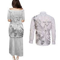 Personalised Brain Cancer Awareness Couples Matching Puletasi and Long Sleeve Button Shirt Ribbon Polynesian Pattern