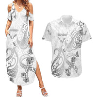 Personalised Brain Cancer Awareness Couples Matching Summer Maxi Dress and Hawaiian Shirt Ribbon Polynesian Pattern