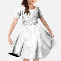 Personalised Brain Cancer Awareness Family Matching Off The Shoulder Long Sleeve Dress and Hawaiian Shirt Ribbon Polynesian Pattern