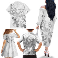 Personalised Brain Cancer Awareness Family Matching Off The Shoulder Long Sleeve Dress and Hawaiian Shirt Ribbon Polynesian Pattern
