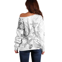 Personalised Brain Cancer Awareness Off Shoulder Sweater Ribbon Polynesian Pattern