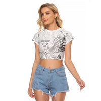 Personalised Brain Cancer Awareness Raglan Cropped T Shirt Ribbon Polynesian Pattern