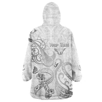 Personalised Brain Cancer Awareness Wearable Blanket Hoodie Ribbon Polynesian Pattern