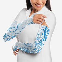Polynesian Pattern With Plumeria Flowers Arm Sleeves Blue - Polynesian Pride
