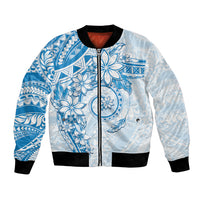 Polynesian Pattern With Plumeria Flowers Bomber Jacket Blue