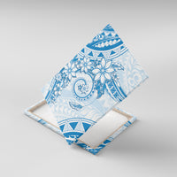 Polynesian Pattern With Plumeria Flowers Canvas Wall Art Blue