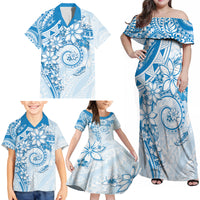 Polynesian Pattern With Plumeria Flowers Family Matching Off Shoulder Maxi Dress and Hawaiian Shirt Blue LT05 - Polynesian Pride