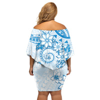 Polynesian Pattern With Plumeria Flowers Family Matching Off Shoulder Short Dress and Hawaiian Shirt Blue LT05 - Polynesian Pride
