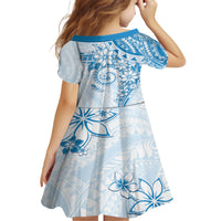 Polynesian Pattern With Plumeria Flowers Kid Short Sleeve Dress Blue