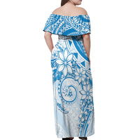 Polynesian Pattern With Plumeria Flowers Off Shoulder Maxi Dress Blue LT05 - Polynesian Pride