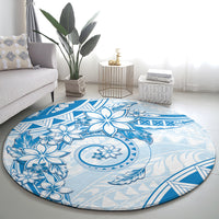 Polynesian Pattern With Plumeria Flowers Round Carpet Blue