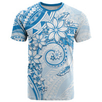 Polynesian Pattern With Plumeria Flowers T Shirt Blue LT05 Blue - Polynesian Pride