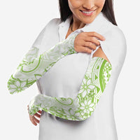 Polynesian Pattern With Plumeria Flowers Arm Sleeves Lime Green - Polynesian Pride