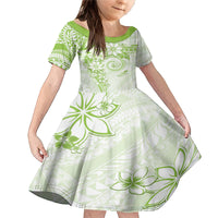 Polynesian Pattern With Plumeria Flowers Family Matching Mermaid Dress and Hawaiian Shirt Lime Green LT05 Daughter's Dress Lime Green - Polynesian Pride