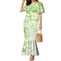 Polynesian Pattern With Plumeria Flowers Family Matching Mermaid Dress and Hawaiian Shirt Lime Green LT05 Mom's Dress Lime Green - Polynesian Pride