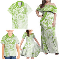 Polynesian Pattern With Plumeria Flowers Family Matching Off Shoulder Maxi Dress and Hawaiian Shirt Lime Green LT05 - Polynesian Pride