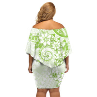 Polynesian Pattern With Plumeria Flowers Family Matching Off Shoulder Short Dress and Hawaiian Shirt Lime Green LT05 - Polynesian Pride