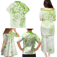 Polynesian Pattern With Plumeria Flowers Family Matching Puletasi and Hawaiian Shirt Lime Green LT05 - Polynesian Pride