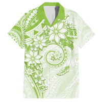 Polynesian Pattern With Plumeria Flowers Family Matching Puletasi and Hawaiian Shirt Lime Green LT05 Dad's Shirt - Short Sleeve Lime Green - Polynesian Pride