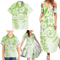 Polynesian Pattern With Plumeria Flowers Family Matching Summer Maxi Dress and Hawaiian Shirt Lime Green LT05 - Polynesian Pride