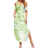 Polynesian Pattern With Plumeria Flowers Family Matching Summer Maxi Dress and Hawaiian Shirt Lime Green LT05 Mom's Dress Lime Green - Polynesian Pride