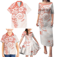 Polynesian Pattern With Plumeria Flowers Family Matching Puletasi and Hawaiian Shirt Orange Peach LT05 - Polynesian Pride