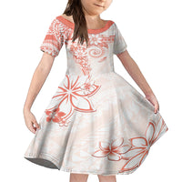 Polynesian Pattern With Plumeria Flowers Kid Short Sleeve Dress Orange Peach