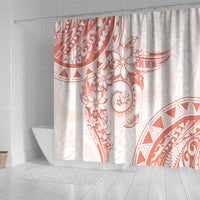 Polynesian Pattern With Plumeria Flowers Shower Curtain Orange Peach