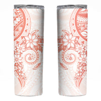 Orange Peach Polynesian Pattern With Plumeria Flowers Skinny Tumbler