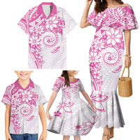 Polynesian Pattern With Plumeria Flowers Family Matching Mermaid Dress and Hawaiian Shirt Pink LT05 - Polynesian Pride