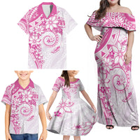 Polynesian Pattern With Plumeria Flowers Family Matching Off Shoulder Maxi Dress and Hawaiian Shirt Pink LT05 - Polynesian Pride