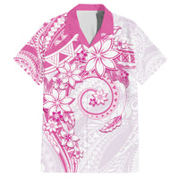 Polynesian Pattern With Plumeria Flowers Family Matching Off Shoulder Maxi Dress and Hawaiian Shirt Pink LT05 Dad's Shirt - Short Sleeve Pink - Polynesian Pride