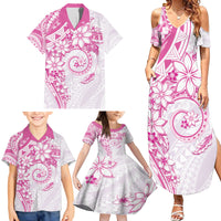 Polynesian Pattern With Plumeria Flowers Family Matching Summer Maxi Dress and Hawaiian Shirt Pink LT05 - Polynesian Pride