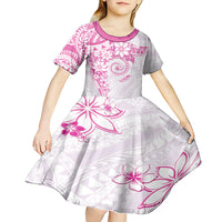 Polynesian Pattern With Plumeria Flowers Kid Short Sleeve Dress Pink